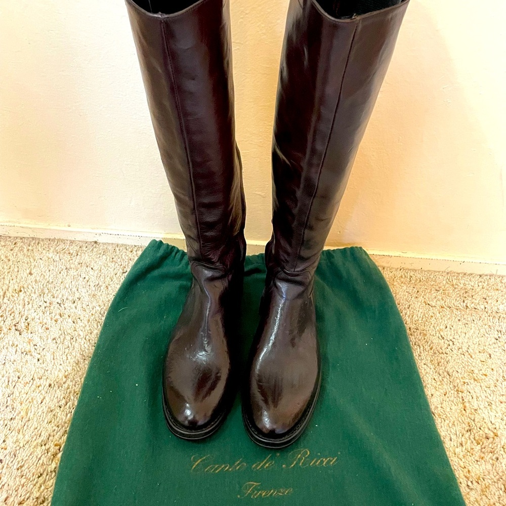 Knee length Leather Boots in deep Mahogany.
